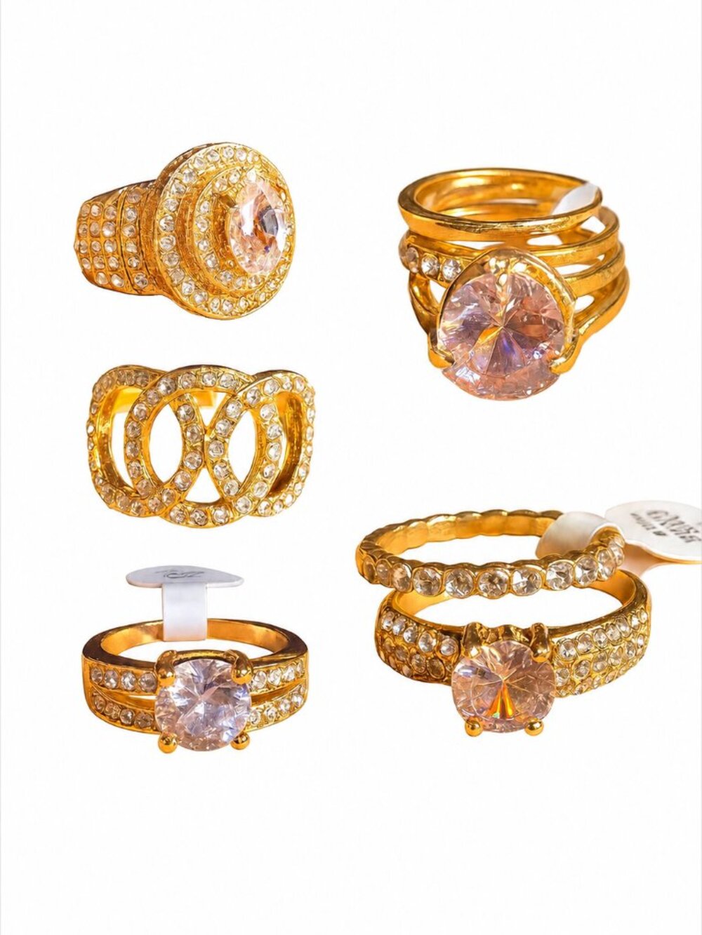 Set of 8 Gold Tone Rings, Size 7
